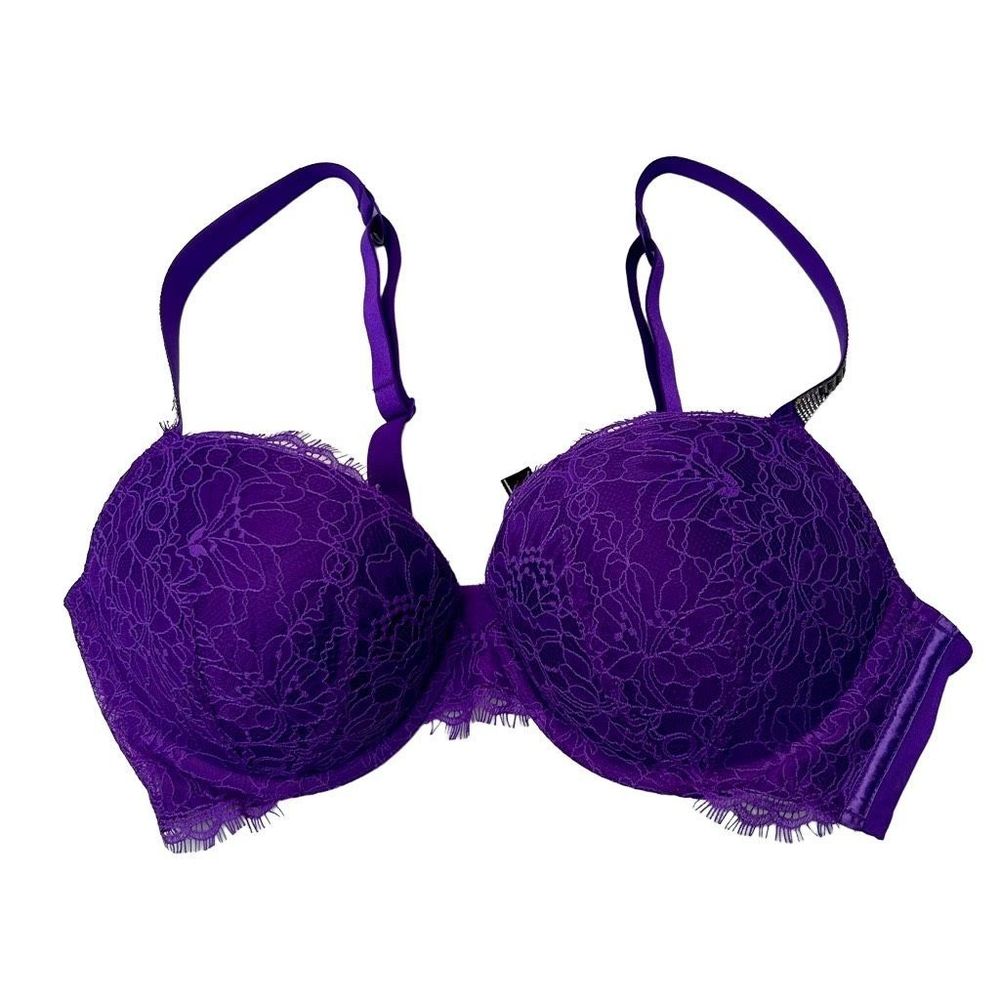 NWOT Victoria Secret 38C Bling Strap Purple Lace Push-Up Underwire Bra - Picture 1 of 11